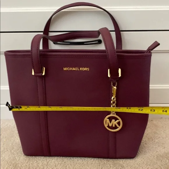 Michael Kors Red Leather Tote with Gold Charm - Picture 11 of 12